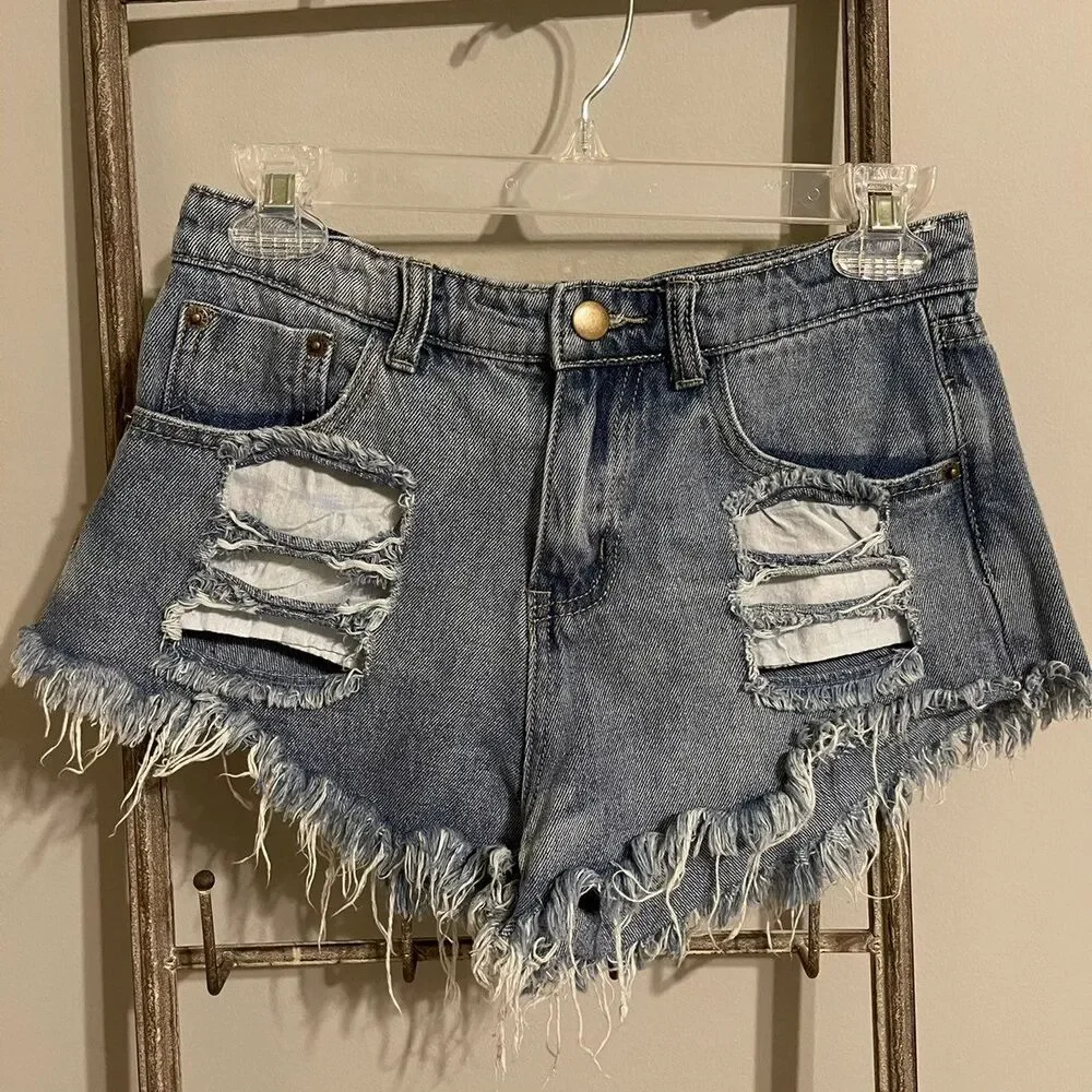 Small distressed denim shorts